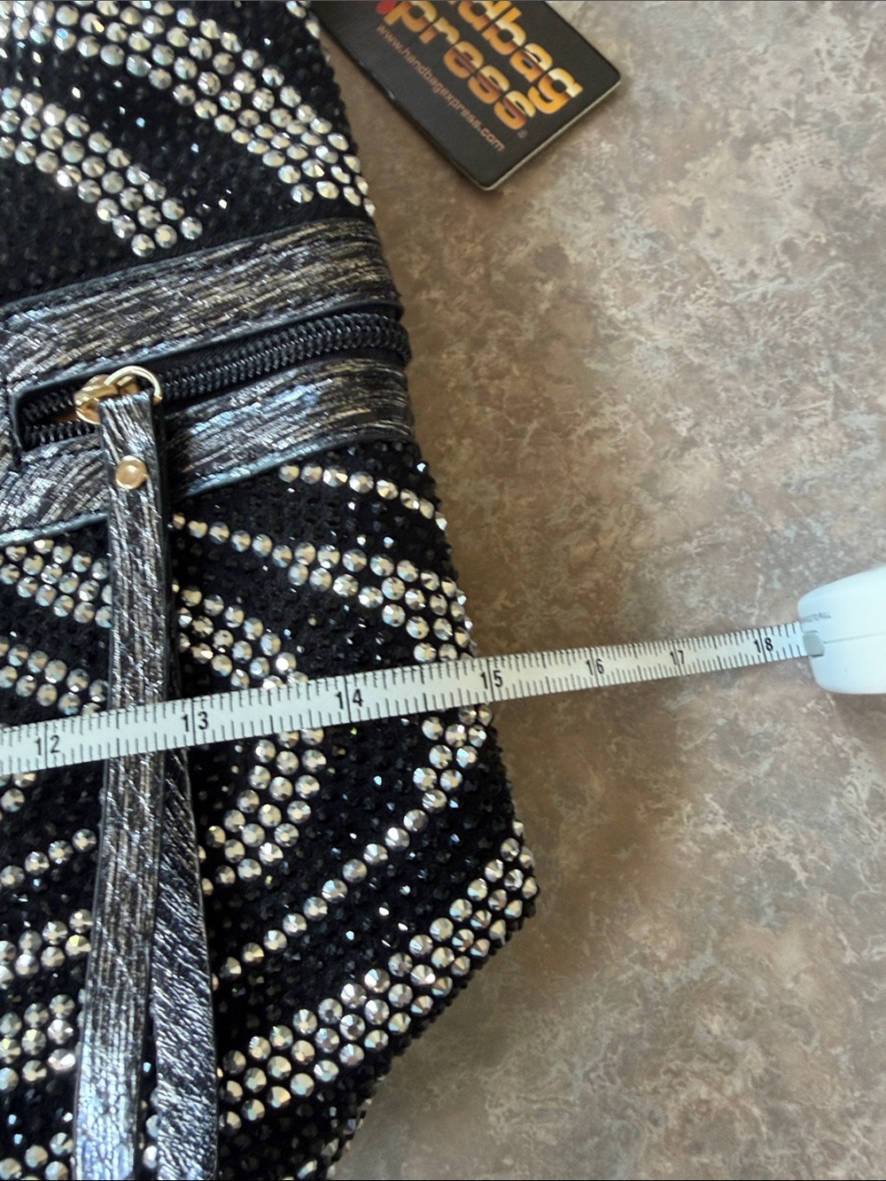 Black Rhinestone Patterned Shoulder Bag - Picture 7 of 9